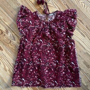 St. Roche Finch Top, Women's Burgundy Floral Ruffle-Sleeve Blouse